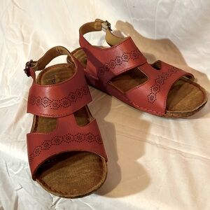 Comfort Wave Sloane Red Leather Mary Jane Sandals with Straps and Buckles W 6.5